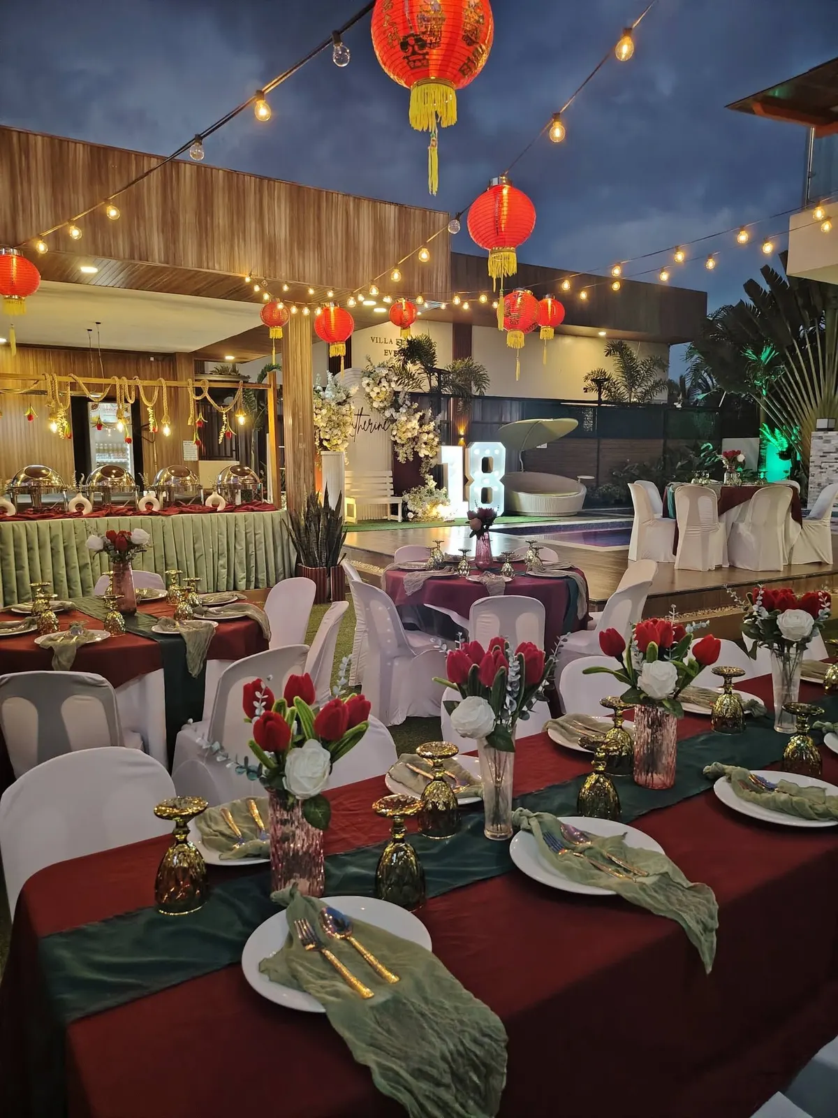 Red lanterns over a debut on the lawn